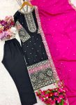 DESIGNER VICHITRA SILK EMBROIDERY SEQUENCE WORK TOP BOTTOM WITH DUPATTA PARTY WEAR WHOLESALE PRICE ETHNIC GARMENT (4)