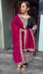 DESIGNER VICHITRA SILK EMBROIDERY SEQUENCE WORK TOP BOTTOM WITH DUPATTA PARTY WEAR WHOLESALE PRICE ETHNIC GARMENT (4)