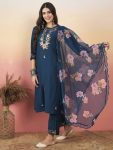 DESIGNER VISCOSE CHANDERI SEQUENCE EMBROIDERY WORK TOP BOTTOM WITH DUPATTA FESTIVE WEAR WHOLESALE PRICE ETHNIC GARMENT (5)