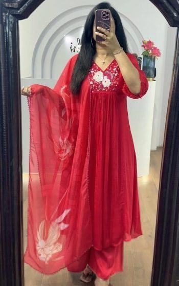 FABCY VICHITRA SILK HAND WORK A LINE GOWN PALAZZO WITH DUPATTA RANI