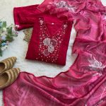 FABCY VICHITRA SILK HAND WORK A LINE GOWN PALAZZO WITH DUPATTA FESTIVE WEAR WHOLESALE PRICE ETHNIC GARMENT (2)