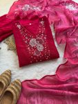 FABCY VICHITRA SILK HAND WORK A LINE GOWN PALAZZO WITH DUPATTA FESTIVE WEAR WHOLESALE PRICE ETHNIC GARMENT (2)