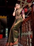 FANCY BANARASI SOFT SILK COPPER ZARI WEAVING WORK SAREE WITH UNSTITCHED BLOUSE PARTY WEAR WHOLESALE PRICE ETHNIC GARMENT (4)
