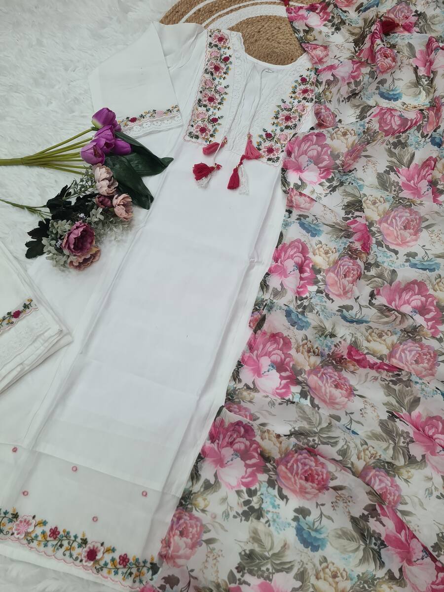 FANCY CHANDERI EMBROIDERY SEQUEN2CE WORK TOP BOTTOM WITH DUPATTA PARTY WEAR WHOLESALE PRICE ETHNIC GARMENT (2)