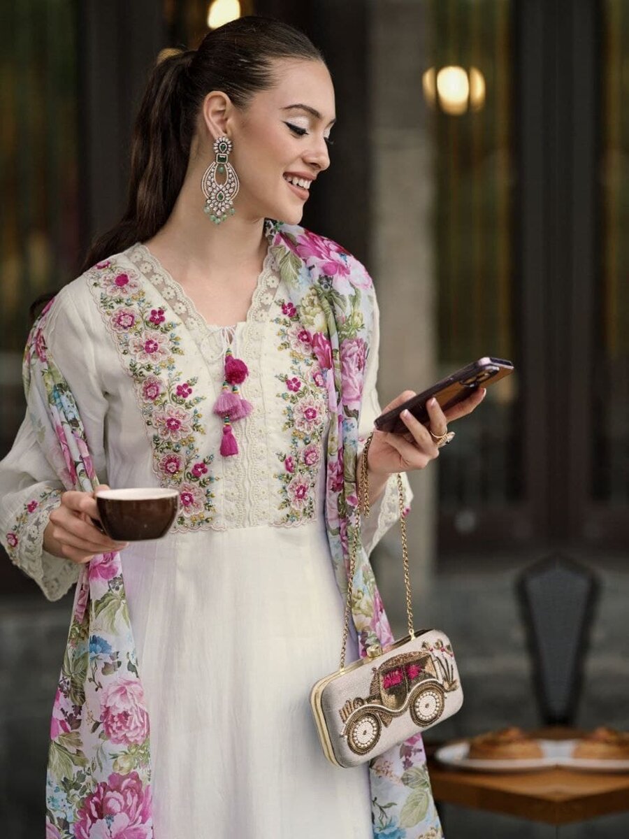FANCY CHANDERI EMBROIDERY SEQUEN2CE WORK TOP BOTTOM WITH DUPATTA PARTY WEAR WHOLESALE PRICE ETHNIC GARMENT (3)