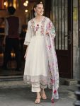 FANCY CHANDERI EMBROIDERY SEQUEN2CE WORK TOP BOTTOM WITH DUPATTA WHITE