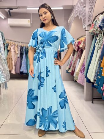 FANCY CHINON DIGITAL PRINTED GOWN SKY