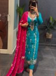 FANCY CHINON EMBROIDERY SEQUENCE WORK TOP BOTTOM WITH DUPATTA RAMA