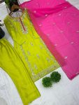 FANCY CHINON EMBROIDERY SEQUENCE WORK TOP BOTTOM WITH DUPATTA FESTIVE WEAR WHOLESALE PRICE ETHNIC GARMENT (5)