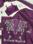 FANCY CHINON EMBROIDERY WORK SAREE STITCHED BLOUSE WITH KOTI AND BELT PARTY WEAR WHOLESALE PRICE ETHNIC GARMENT (4)