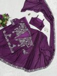 FANCY CHINON EMBROIDERY WORK SAREE STITCHED BLOUSE WITH KOTI AND BELT PARTY WEAR WHOLESALE PRICE ETHNIC GARMENT (4)