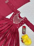 FANCY CHINON EMBROIDREY THREAD SEQUENCE WORK GOWN WITH DUPATTA PARTY WEAR WHOLESALE PRICE ETHNIC GARMENT (2)
