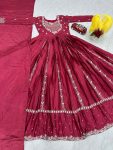 FANCY CHINON EMBROIDREY THREAD SEQUENCE WORK GOWN WITH DUPATTA PARTY WEAR WHOLESALE PRICE ETHNIC GARMENT (2)