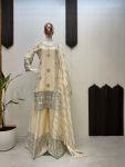 FANCY CHINON SEQUENCE EMBROIDERY WORK TOP PALAZZO WITH DUPATTA FESTIVE WEAR WHOLESALE PRICE ETHNIC GARMENT (5)