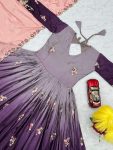 FANCY CHINON SILK EMBROIDERY SEQUENCE WORK GOWN WITH DUPATTA PARTY WEAR WHOLESALE PRICE ETHNIC GARMENT (14)