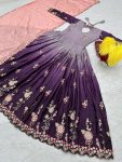 FANCY CHINON SILK EMBROIDERY SEQUENCE WORK GOWN WITH DUPATTA PARTY WEAR WHOLESALE PRICE ETHNIC GARMENT (14)