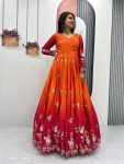 FANCY CHINON SILK EMBROIDERY SEQUENCE WORK GOWN WITH DUPATTA PARTY WEAR WHOLESALE PRICE ETHNIC GARMENT (17)