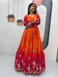 FANCY CHINON SILK EMBROIDERY SEQUENCE WORK GOWN WITH DUPATTA PARTY WEAR WHOLESALE PRICE ETHNIC GARMENT (17)
