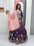 FANCY CHINON SILK EMBROIDERY SEQUENCE WORK GOWN WITH DUPATTA PURPLE