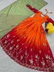 FANCY CHINON SILK EMBROIDERY SEQUENCE WORK GOWN WITH DUPATTA PARTY WEAR WHOLESALE PRICE ETHNIC GARMENT (17)
