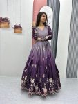 FANCY CHINON SILK EMBROIDERY SEQUENCE WORK GOWN WITH DUPATTA PARTY WEAR WHOLESALE PRICE ETHNIC GARMENT (14)