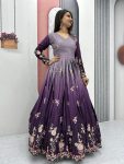 FANCY CHINON SILK EMBROIDERY SEQUENCE WORK GOWN WITH DUPATTA PARTY WEAR WHOLESALE PRICE ETHNIC GARMENT (14)