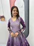 FANCY CHINON SILK EMBROIDERY SEQUENCE WORK GOWN WITH DUPATTA PARTY WEAR WHOLESALE PRICE ETHNIC GARMENT (14)