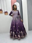 FANCY CHINON SILK EMBROIDERY SEQUENCE WORK GOWN WITH DUPATTA PARTY WEAR WHOLESALE PRICE ETHNIC GARMENT (14)