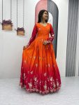 FANCY CHINON SILK EMBROIDERY SEQUENCE WORK GOWN WITH DUPATTA PARTY WEAR WHOLESALE PRICE ETHNIC GARMENT (17)