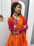 FANCY CHINON SILK EMBROIDERY SEQUENCE WORK GOWN WITH DUPATTA PARTY WEAR WHOLESALE PRICE ETHNIC GARMENT (17)