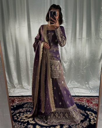 FANCY CHINON SILK EMBROIDERY SEQUENCE WORK TOP PALAZZO WITH DUPATTA PURPLE