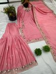 FANCY CHINON SILK EMBROIDERY SEQUENCE WORK TOP SHARARA WITH DUPATTA PARTY WEAR WHOLESALE PRICE ETHNIC GARMENT (6)