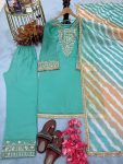 FANCY CRUNCHY SILK EMBROIDERY SEQUENCE WORK WITH RIVET MOTI WORK TOP PALAZZO WITH DUPATTA FESTIVE WEAR WHOLESALE PRICE ETHNIC GARMENT (7)