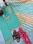 FANCY CRUNCHY SILK EMBROIDERY SEQUENCE WORK WITH RIVET MOTI WORK TOP PALAZZO WITH DUPATTA FESTIVE WEAR WHOLESALE PRICE ETHNIC GARMENT (7)