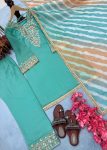 FANCY CRUNCHY SILK EMBROIDERY SEQUENCE WORK WITH RIVET MOTI WORK TOP PALAZZO WITH DUPATTA FESTIVE WEAR WHOLESALE PRICE ETHNIC GARMENT (7)