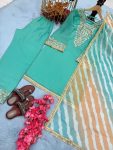 FANCY CRUNCHY SILK EMBROIDERY SEQUENCE WORK WITH RIVET MOTI WORK TOP PALAZZO WITH DUPATTA FESTIVE WEAR WHOLESALE PRICE ETHNIC GARMENT (7)
