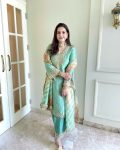 FANCY CRUNCHY SILK EMBROIDERY SEQUENCE WORK WITH RIVET MOTI WORK TOP PALAZZO WITH DUPATTA FESTIVE WEAR WHOLESALE PRICE ETHNIC GARMENT (7)