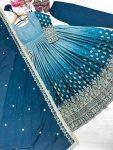 FANCY DUAL TONE CHINON SILK EMBROIDERY SEQUENCE WORK GOWN BOTTOM WITH DUPATTA FESTIVE WEAR WHOLESALE PRICE ETHNIC GARMENT (7)