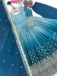 FANCY DUAL TONE CHINON SILK EMBROIDERY SEQUENCE WORK GOWN BOTTOM WITH DUPATTA FESTIVE WEAR WHOLESALE PRICE ETHNIC GARMENT (7)
