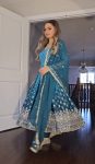 FANCY DUAL TONE CHINON SILK EMBROIDERY SEQUENCE WORK GOWN BOTTOM WITH DUPATTA FESTIVE WEAR WHOLESALE PRICE ETHNIC GARMENT (7)