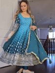 FANCY DUAL TONE CHINON SILK EMBROIDERY SEQUENCE WORK GOWN BOTTOM WITH DUPATTA FESTIVE WEAR WHOLESALE PRICE ETHNIC GARMENT (7)