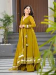 FANCY FAUX GEORGETTE GOTA PATTI PATTER STITCHES WORK GOWN BOTTOM WITH DUPATTA FESTIVE WEAR WHOLESALE PRICE ETHNIC GARMENT (19)