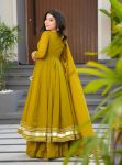 FANCY FAUX GEORGETTE GOTA PATTI PATTER STITCHES WORK GOWN BOTTOM WITH DUPATTA FESTIVE WEAR WHOLESALE PRICE ETHNIC GARMENT (19)