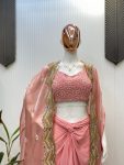 FANCY FRENCH CRAPE SEQUENCE EMBROIDERY AND SILVER MOTI LACE TUBE BLOUSE DRAPED SKIRT WITH SHRUG PARTY WEAR WHOLESALE PRICE ETHNIC GARMENT (2)