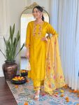 FANCY GADWAL SILK EMBROIDERY WORK TOP BOTTOM WITH DUPATTA  YELLOW