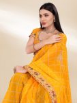 FANCY GEORGETTE DIGITAL PRINT WITH EMBROIDERY WORK LACE SAREE WITH UNSTITCHED BLOUSE FESTIVE WEAR WHOLESALE PRICE ETHNIC GARMENT (19)