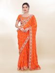 FANCY GEORGETTE DIGITAL PRINT WITH EMBROIDERY WORK LACE SAREE WITH UNSTITCHED BLOUSE FESTIVE WEAR WHOLESALE PRICE ETHNIC GARMENT (25)