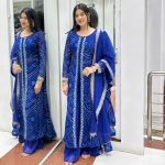 FANCY GEORGETTE DIGITAL PRINTED EMBROIDERY SEQUENCE WORK TOP PALAZZO WITH DUPATTA BLUE