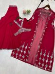FANCY GEORGETTE EMBROIDERY MIRROR WORK BLOUSE PALAZZO WITH SHRUG PARTY WEAR WHOLESALE PRICE ETHNIC GARMENT (9)