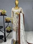 FANCY GEORGETTE EMBROIDREY STONE WORK TOP PALAZZO WITH DUPATTA WHITE